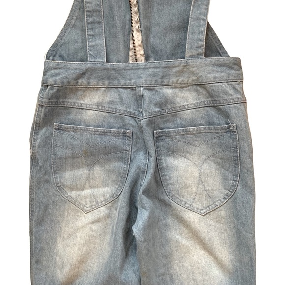 Light wash overalls dungarees size XS tie up strap zip back bootcut flare - Picture 9 of 15